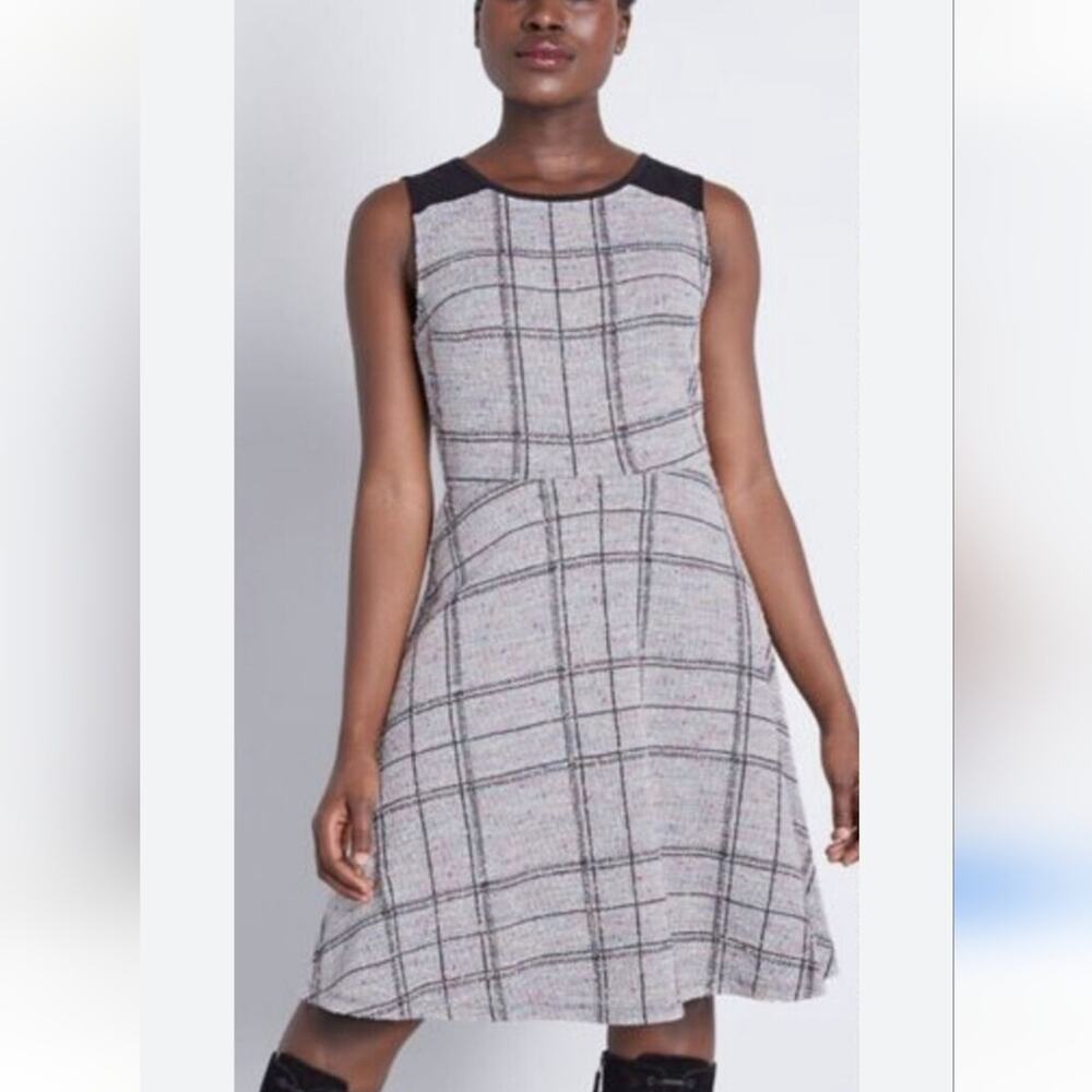 Modcloth Smiling From The Top A-Line Windowpane Dress Multicolor Textured Knit